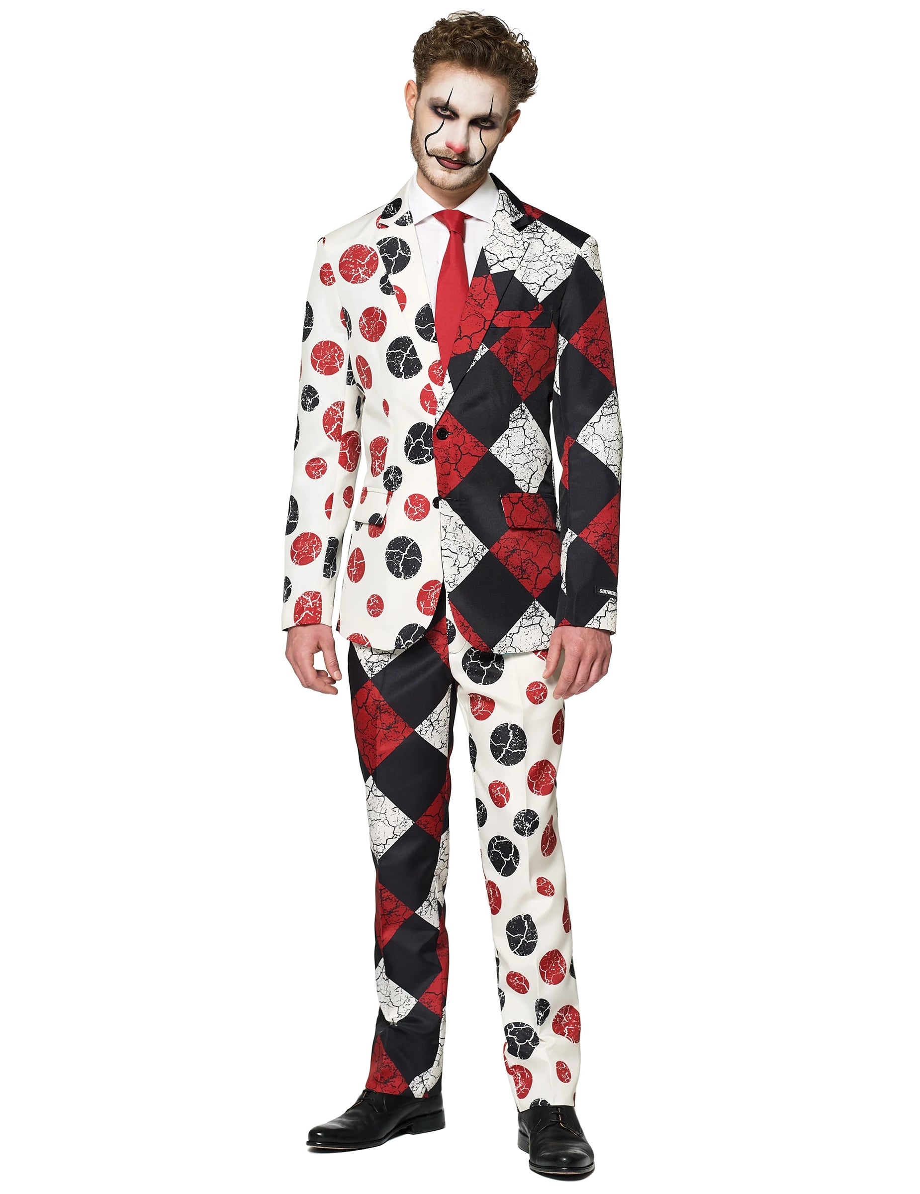 Costume Mr. Clown Vintage pour homme rouge noir et blanc à pois et losanges