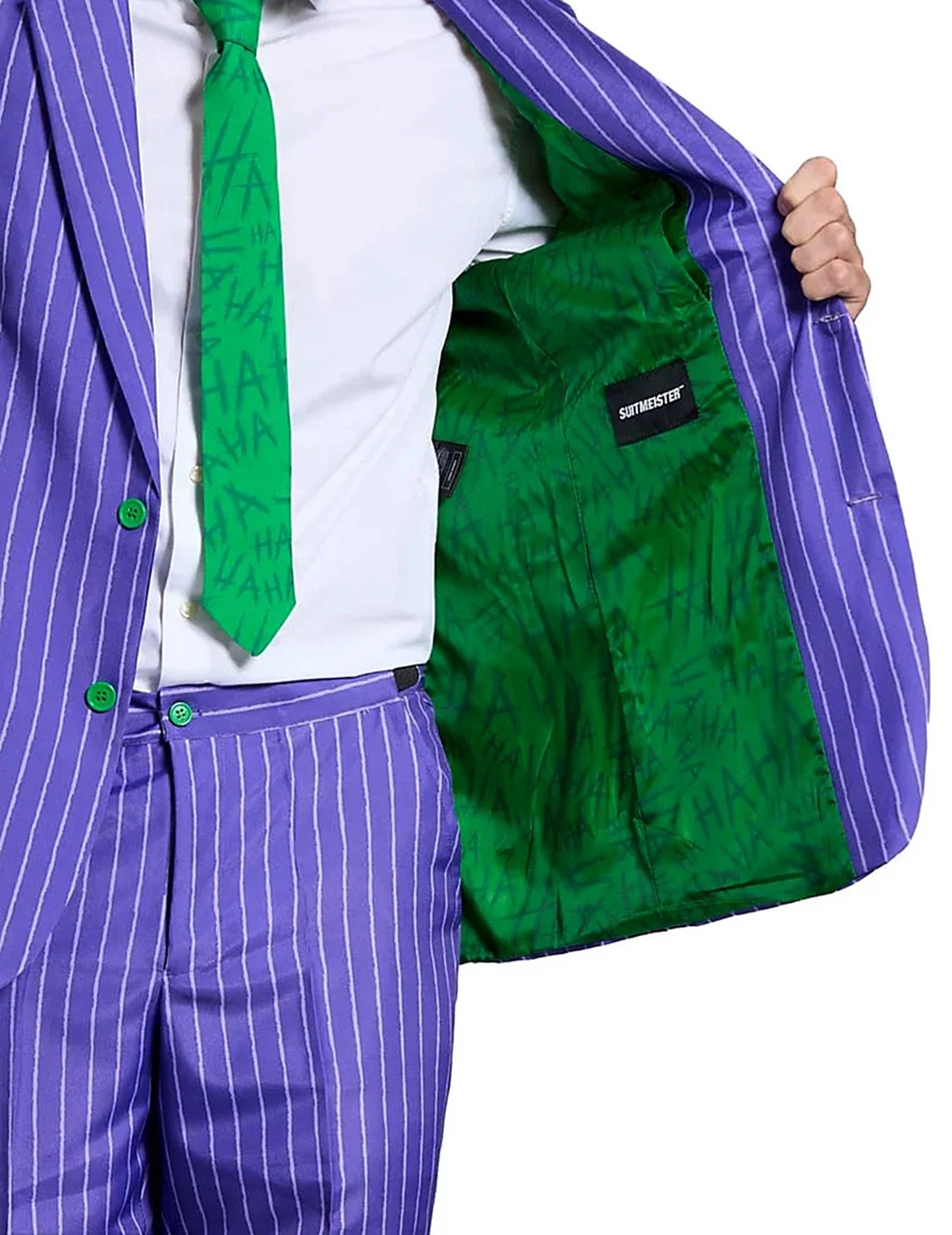 Détail de la doublure intérieure et de la cravate du costume Mr. Joker™ Suitmeister™