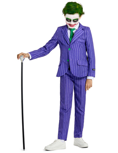Costume Mr. Joker pour enfant violet à rayures avec cravate verte