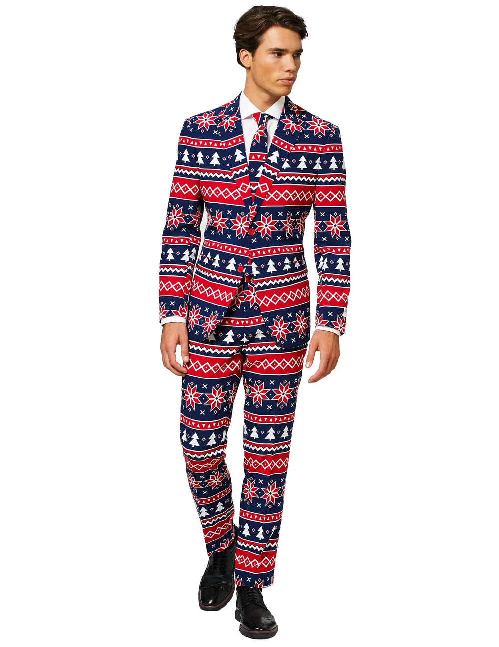 Kostum Mr. Nordic Xmas za moške modra in rdeča s skandinavskimi vzorci