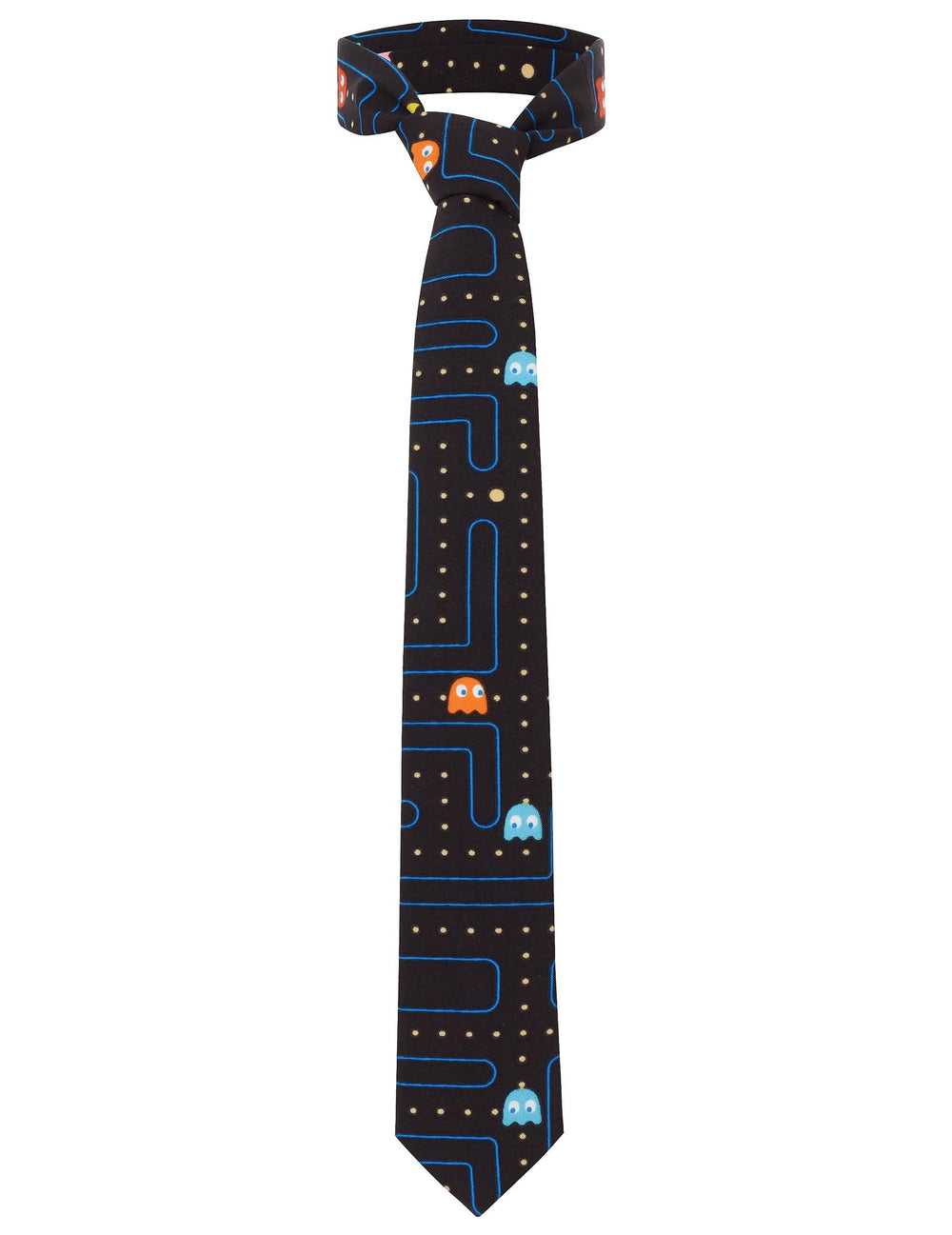 Kravata Mr. Pac-Man za moškega črna z vzorcem labirinta in duhovi