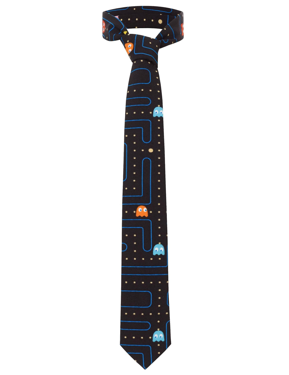 Kravata Mr. Pac-Man za moškega črna z vzorcem labirinta in duhovi