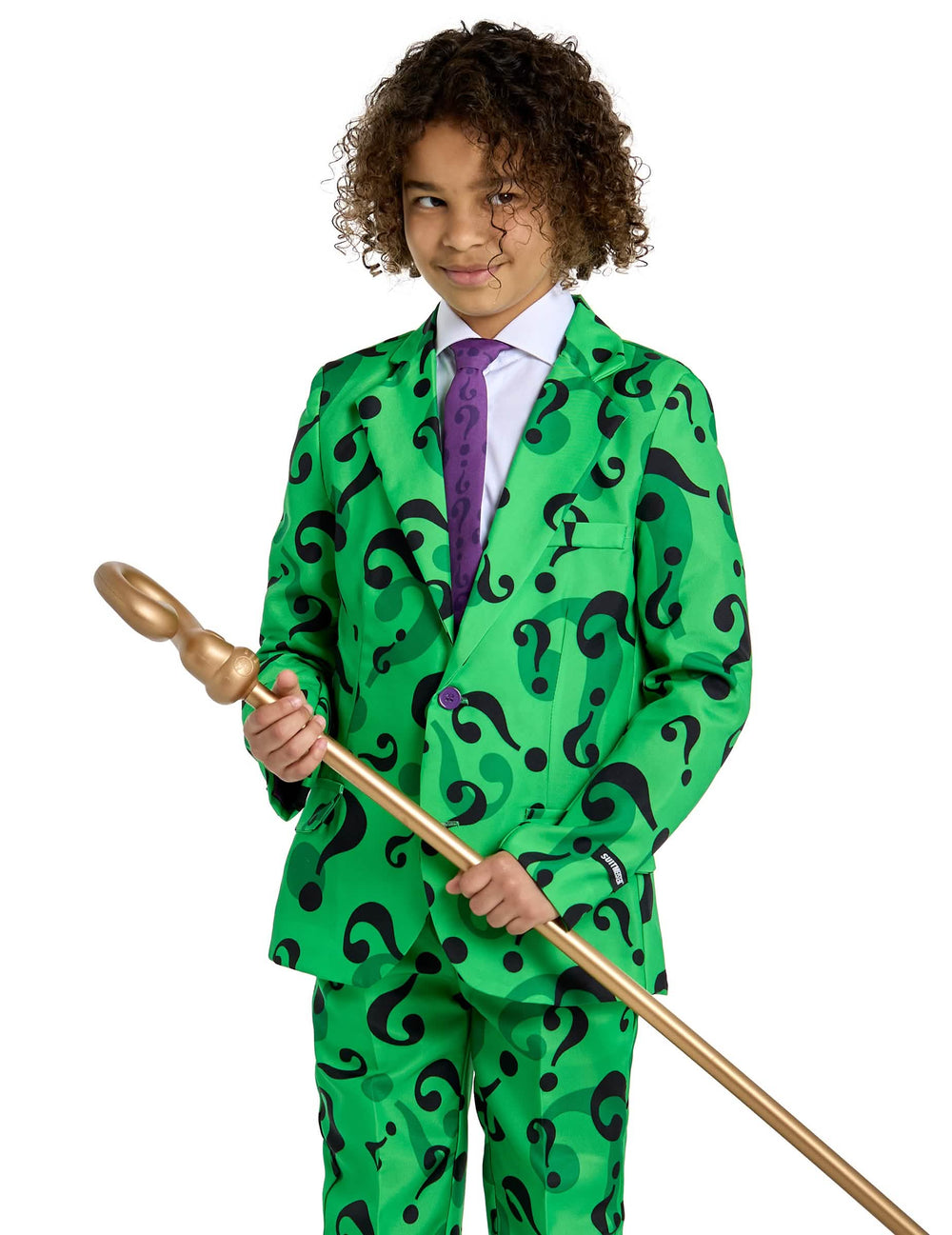 Podrobnosti o suknjiču in palici kostuma Mr. Riddler™ Suitmeister™ za otrok
