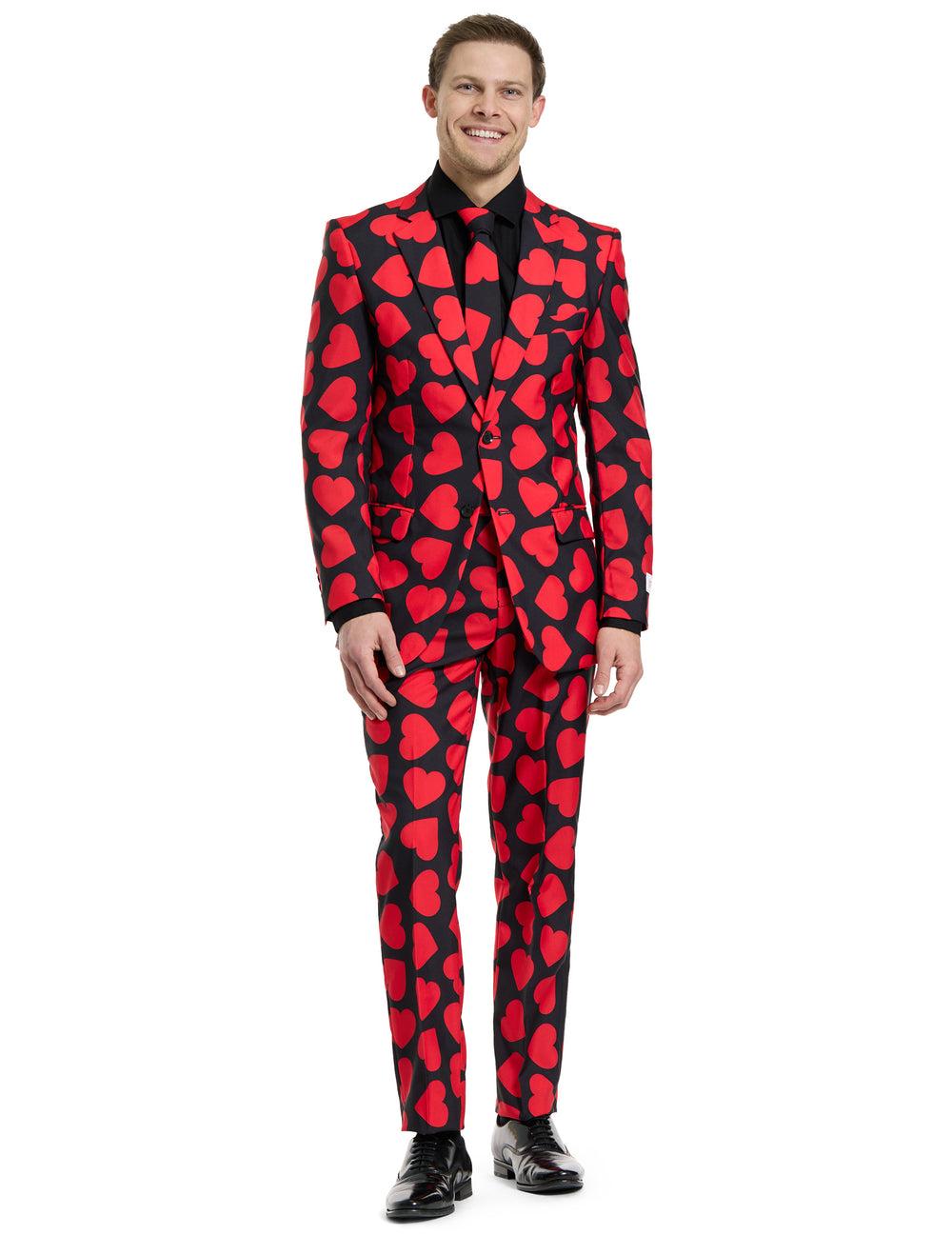Costume Mr. Roi des coeurs pour homme noir avec motifs de cœurs rouges