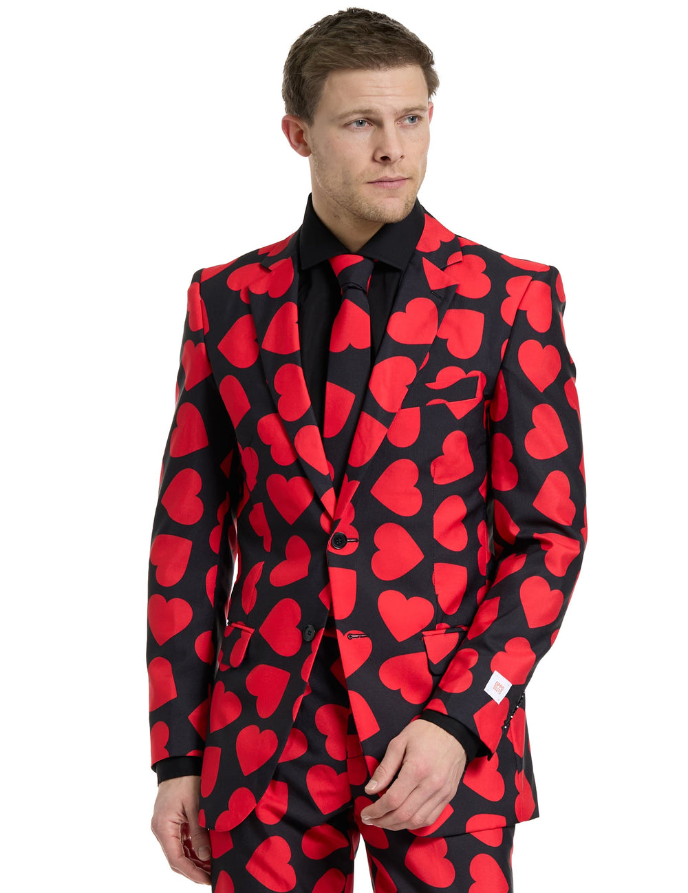 Gros plan sur le buste du costume Mr. Roi des coeurs pour homme