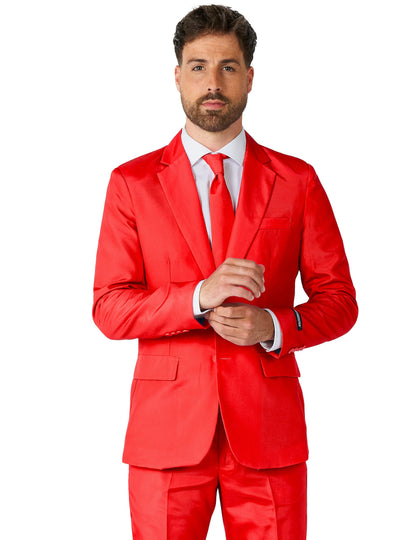 Gros plan du costume Mr. Solid pour homme rouge Suitmeister