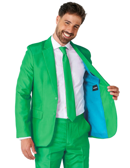 Détail de la doublure intérieure du costume Mr. Solid pour homme vert Suitmeister