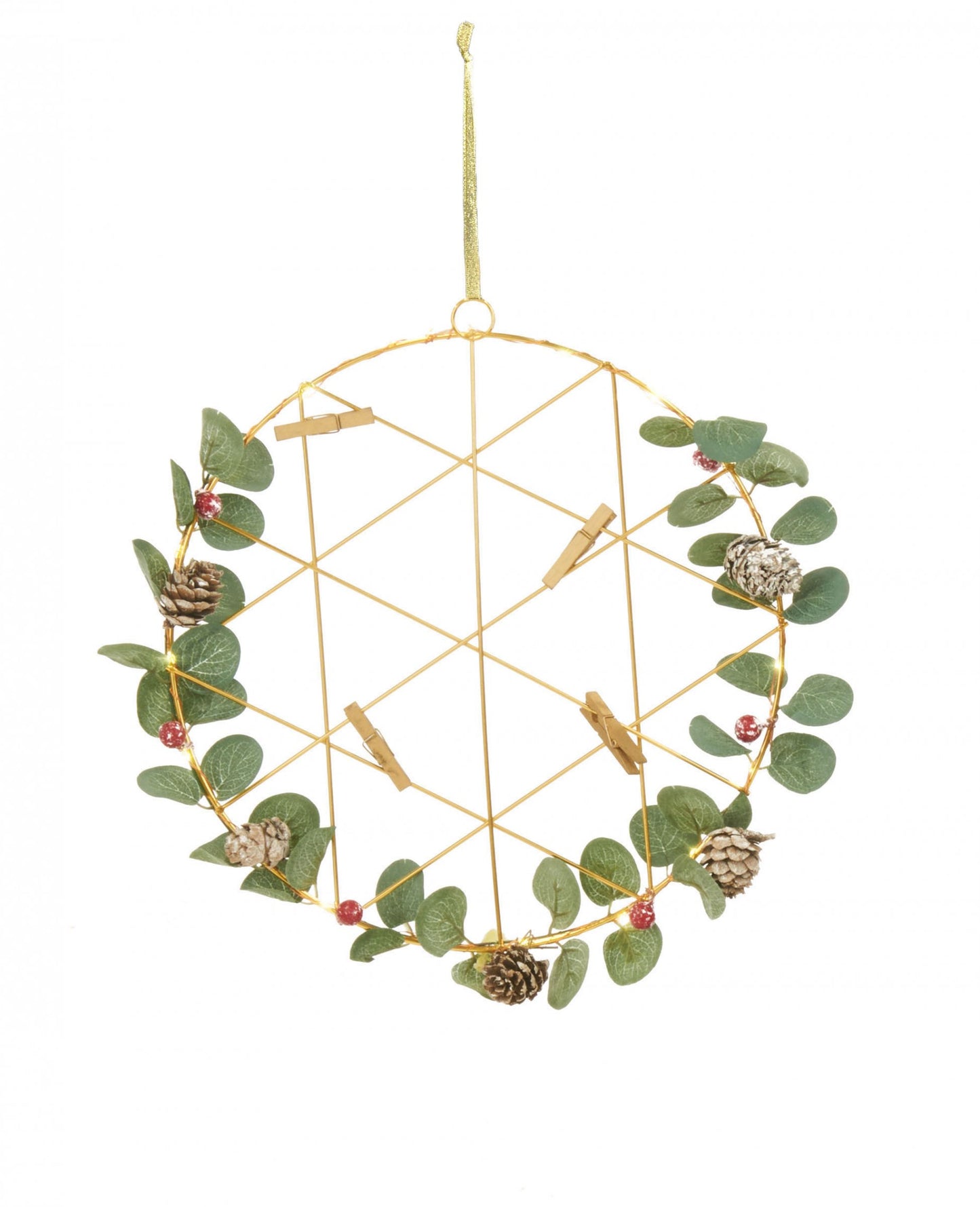 Viseči venec s svetlečim kolažem 28 cm s sponkami