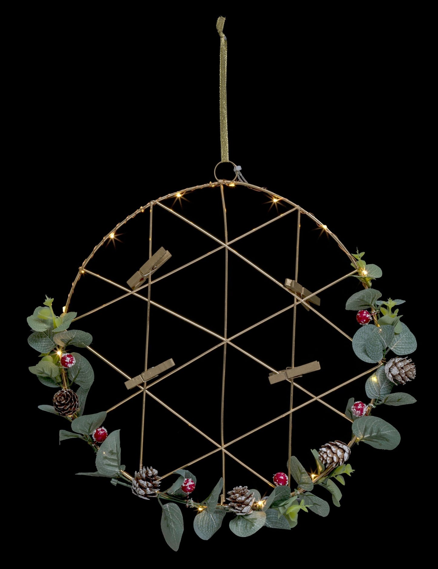 Viseči venec s svetlečim kolažem 28 cm s sponkami