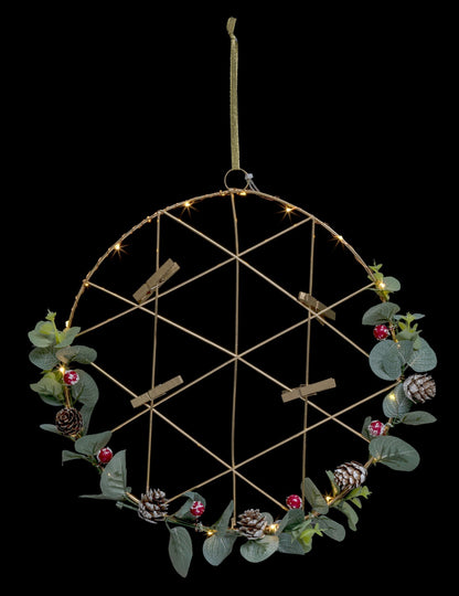 Viseči venec s svetlečim kolažem 28 cm s sponkami