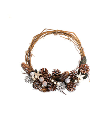 Obešena krona z zasneženimi storži 30 cm 