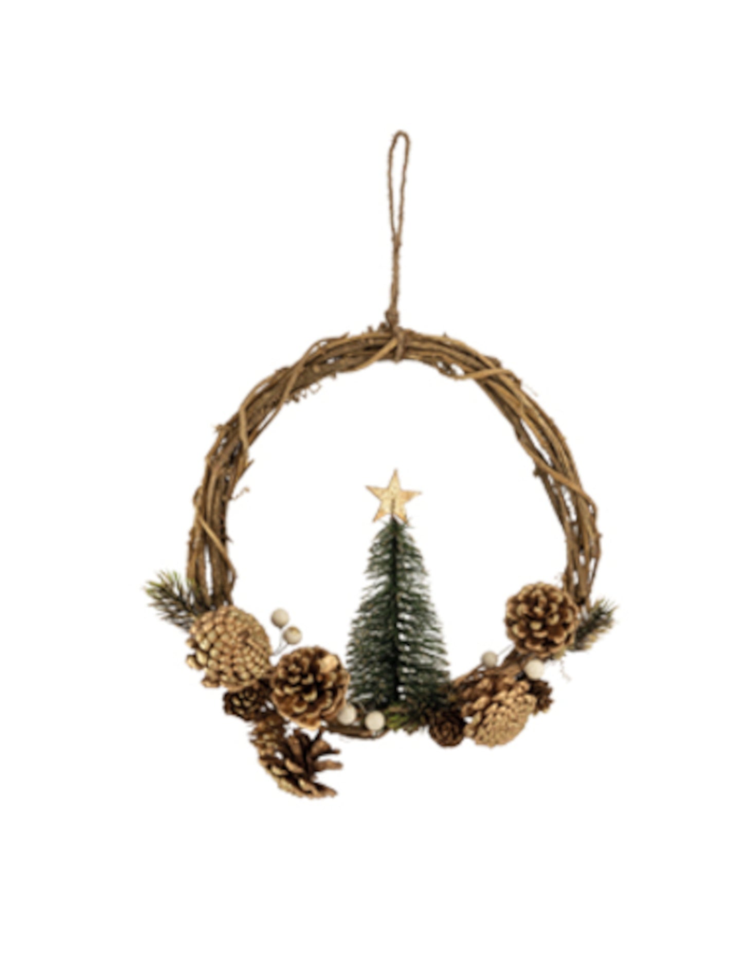 Viseči venec z jelko in zlatimi storži 28 cm Božič