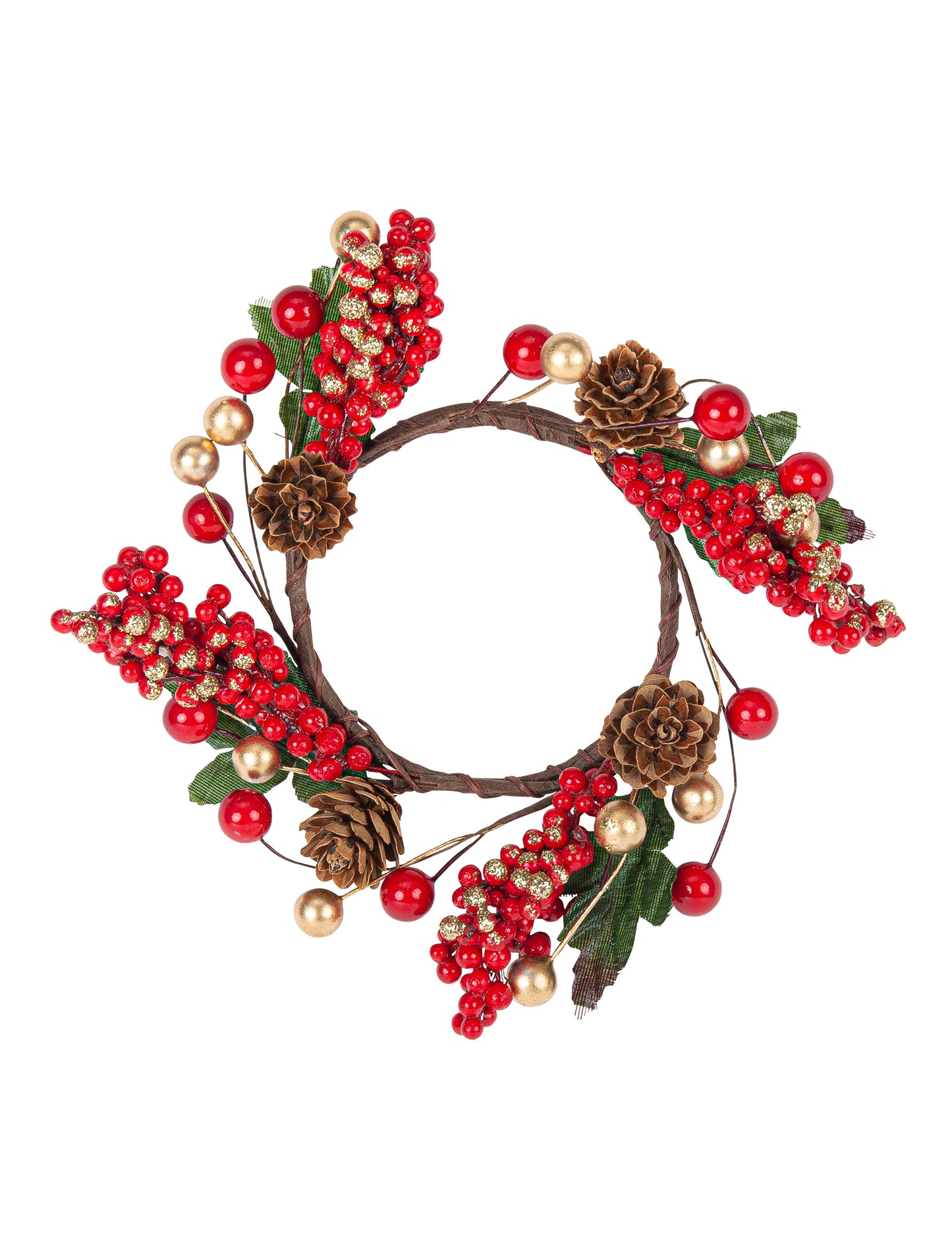Venec iz rdečega in zlatega jagodičevja 15 cm z borovimi storži