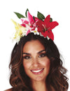 Couronne de fleurs aloha pour femme multicolore avec de grands lys rouges roses et jaunes