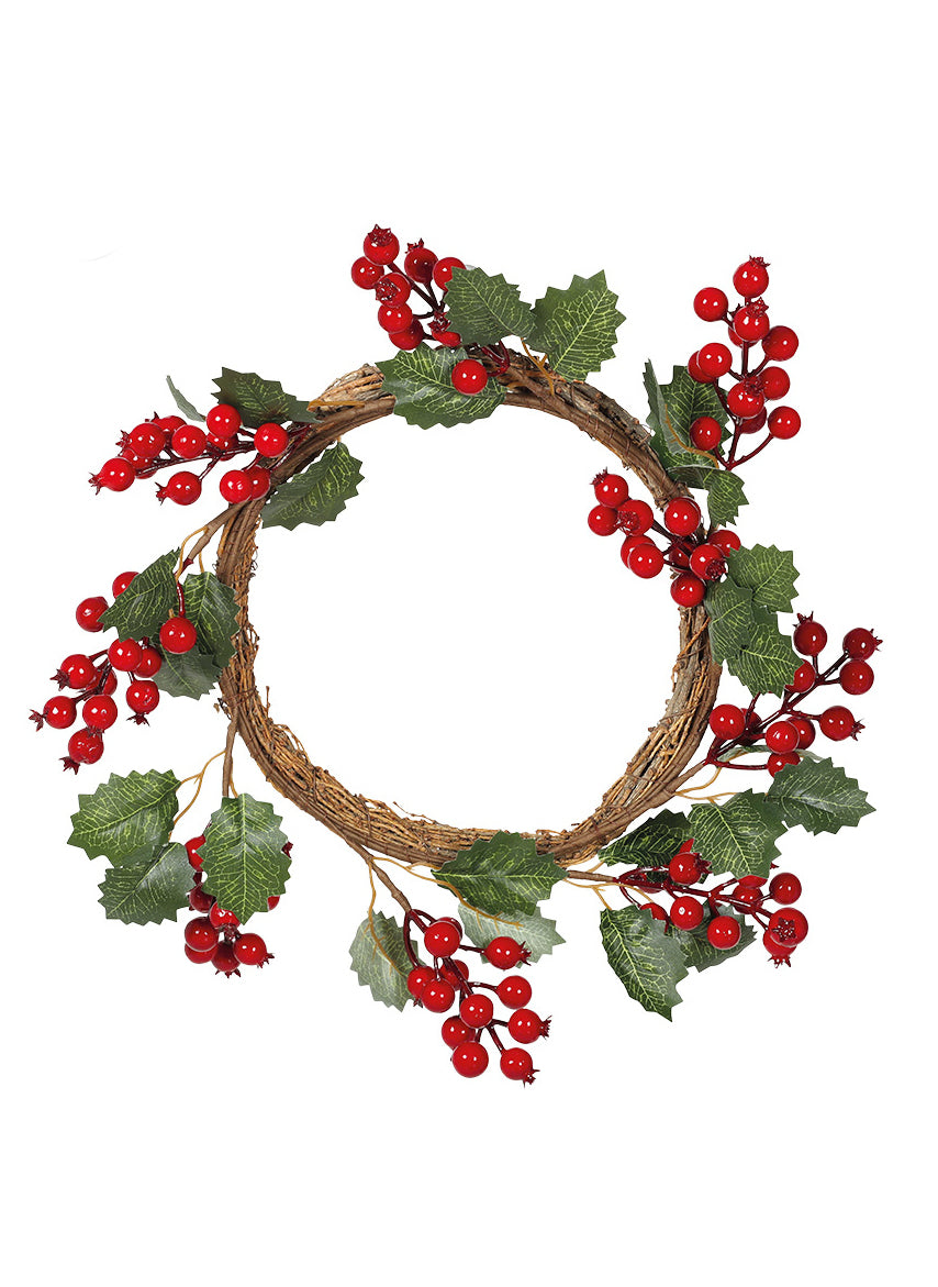 Holly venec in rdeče jagode 32 cm, Božična dekoracija
