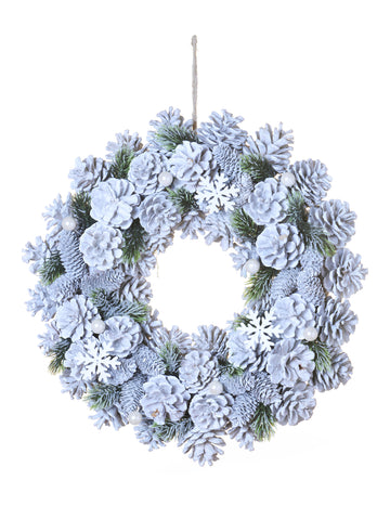 Božični venec s posneženimi storži in jabolki 35 cm 