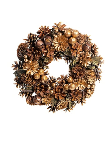 Božični venec s sijočimi storži in jabolki 30 cm 