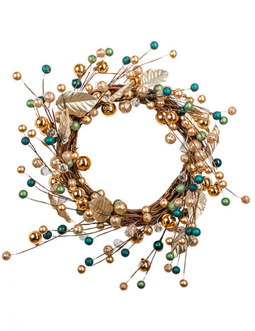 Dekorativni venec z vejami in bleščečimi kroglicami 40 cm zlata