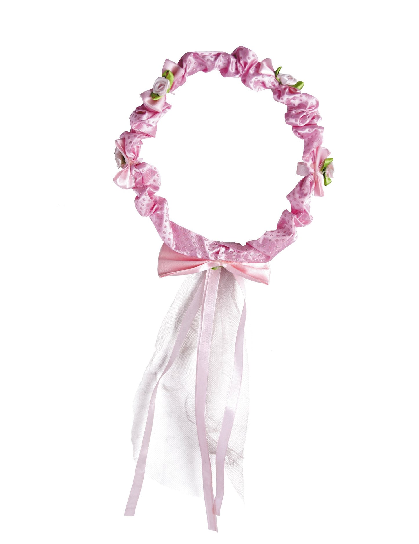 Couronne de fleurs roses pour fille avec ruban et voile blanc