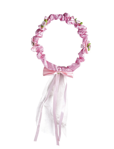 Couronne de fleurs roses pour fille rose avec rubans et voile blanc