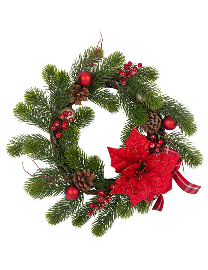 Tradicionalni venec iz jelke in božične zvezde 40 cm Božična dekoracija