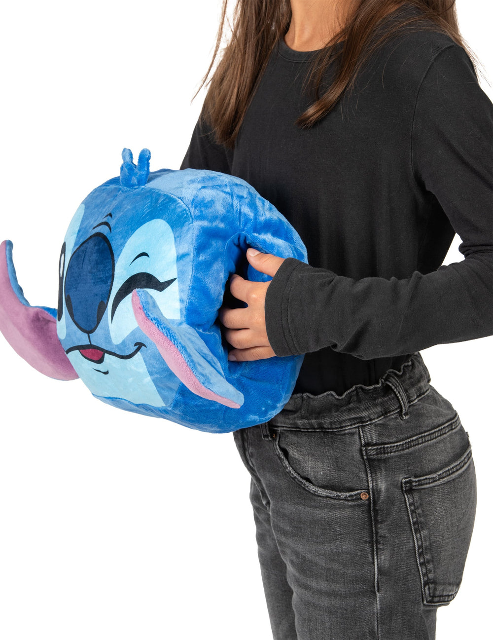 Détail de l'ouverture latérale du Coussin Cocooning en Forme de tête Stitch Lilo & Stitch