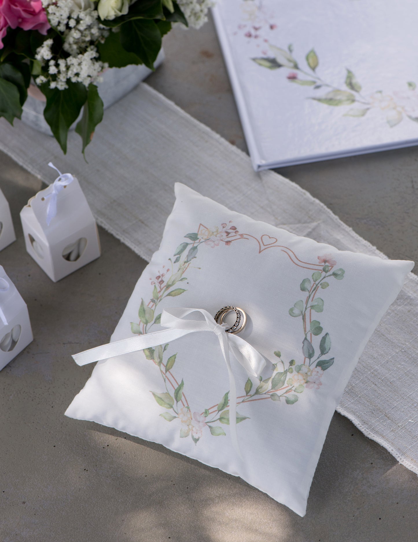 Blazina za poročni prstan z botaničnim motivom, 18 x 18 cm držalo za prstan