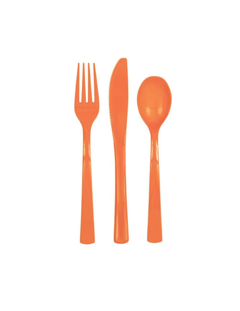 oranžna plastična jedilni pribor z vilicami, nožem in žlico