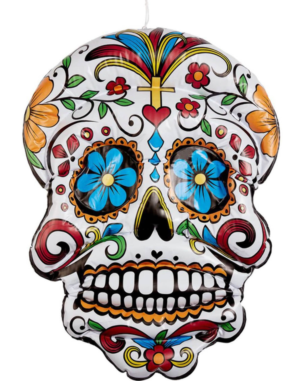 Napihljiva lobanja Dia de los Muertos za dekoracijo bela in pisana