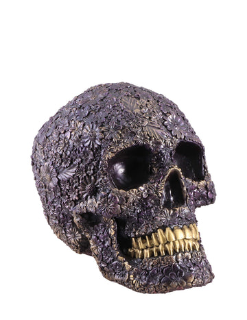 Vijolična cvetlična lobanja iz smole, 22 cm