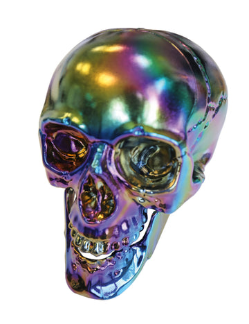 Noč čarovnic lobanja z mavričnimi kovinskimi odsevi 20 cm