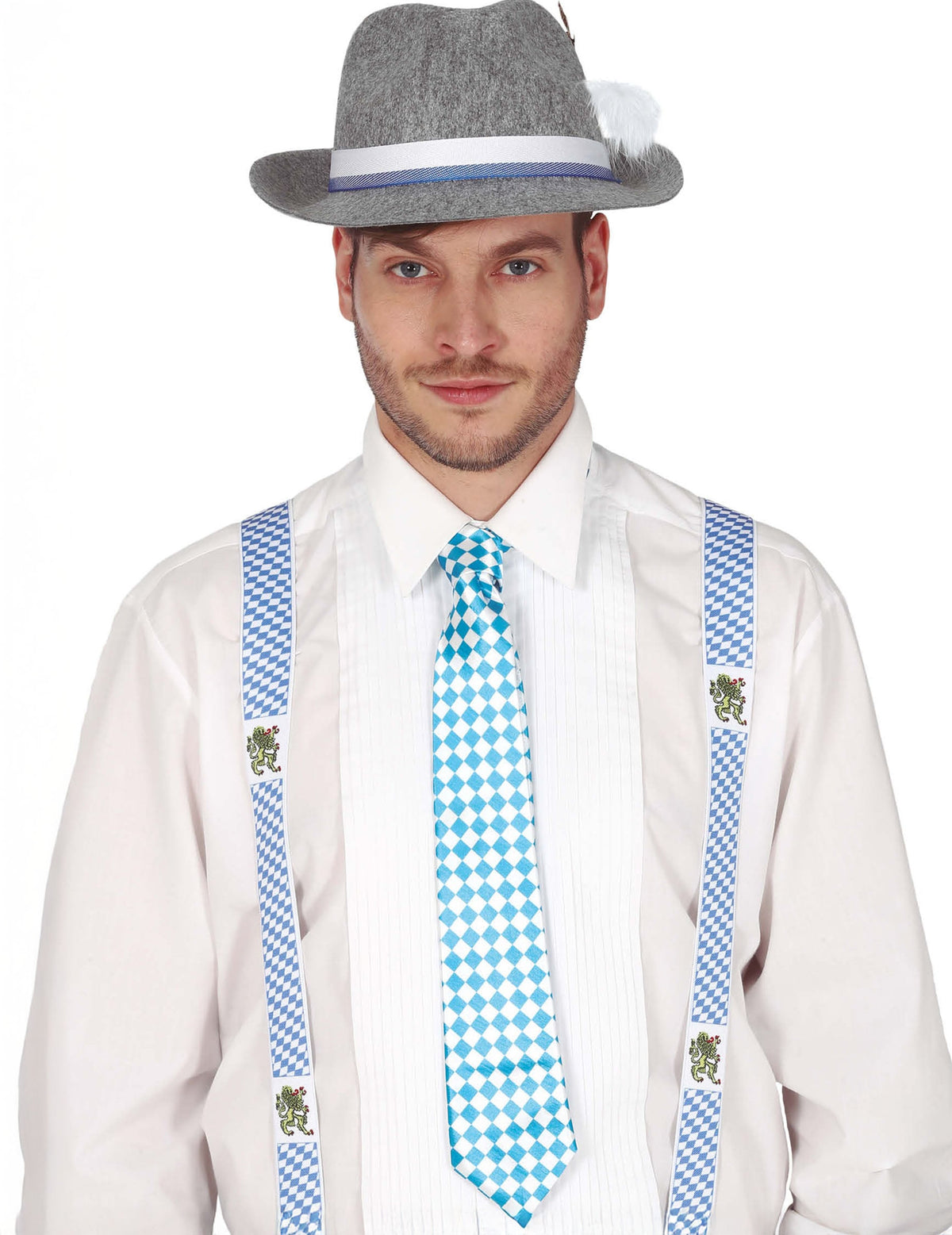 Cravate bavaroise pour homme à carreaux bleus et blancs