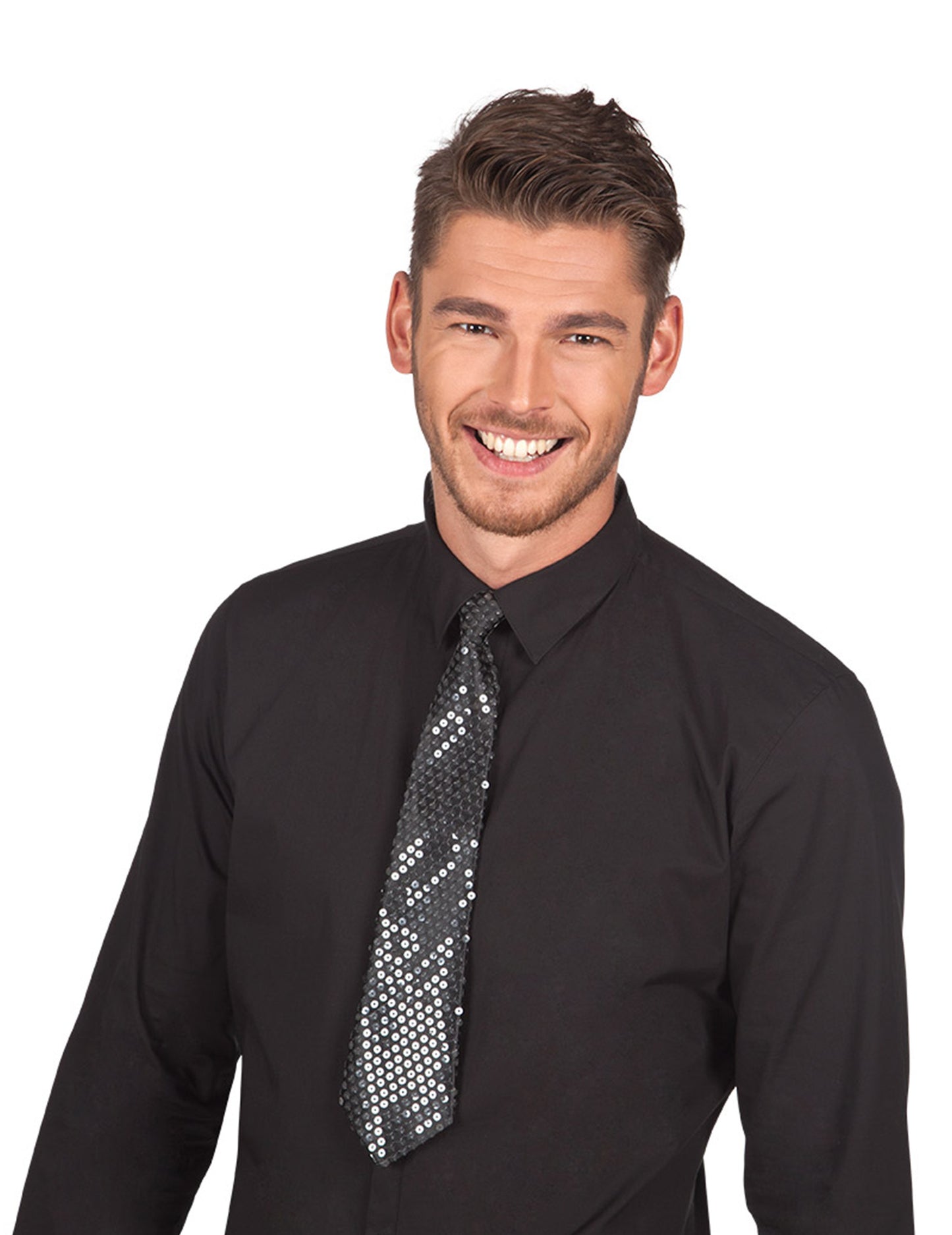 Črna kravata z odraslimi prozornimi pajkicami