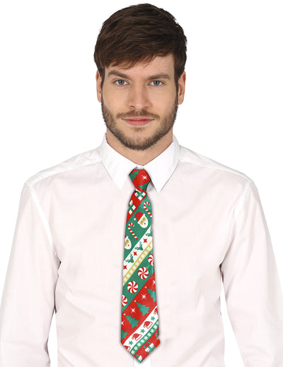 Cravate de Noël pour adulte rouge et verte à motifs festifs