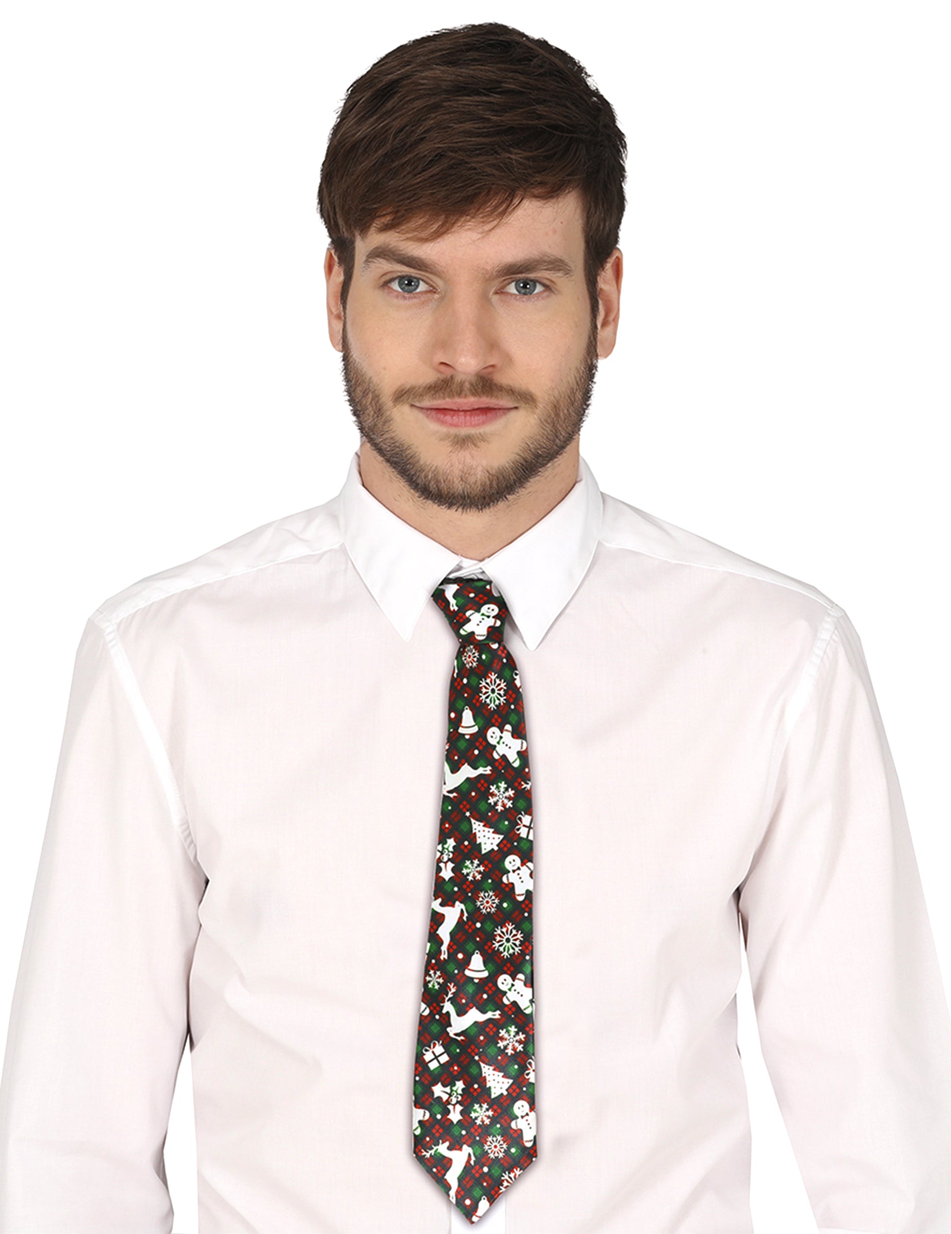 Cravate tartan et motifs de Noël pour adulte verte et rouge