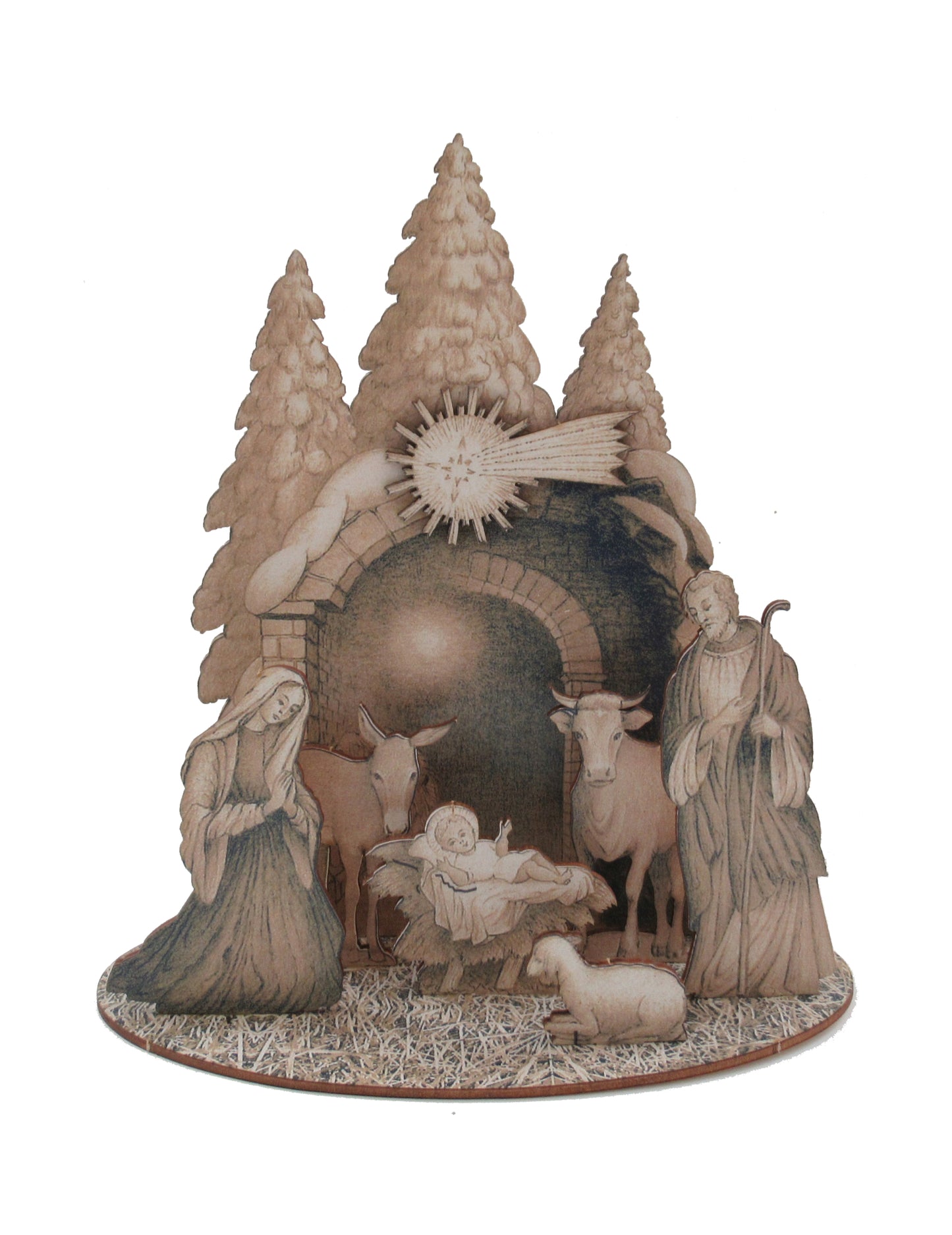 Tradicionalne lesene božične jaslice s figurami za sestavljanje, 20 x 22 cm