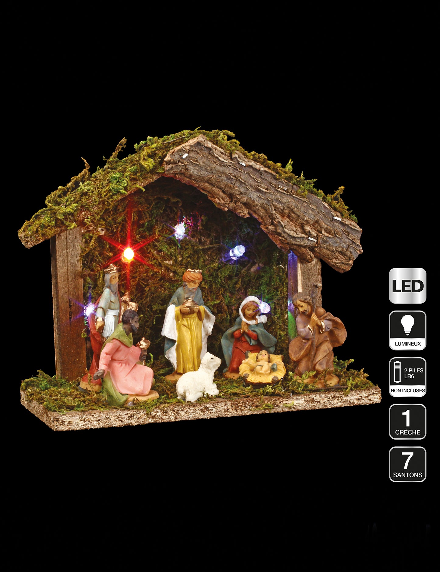 Svetleča božična jaslice s 7 figuricami, 5 LED, 13,5 cm 