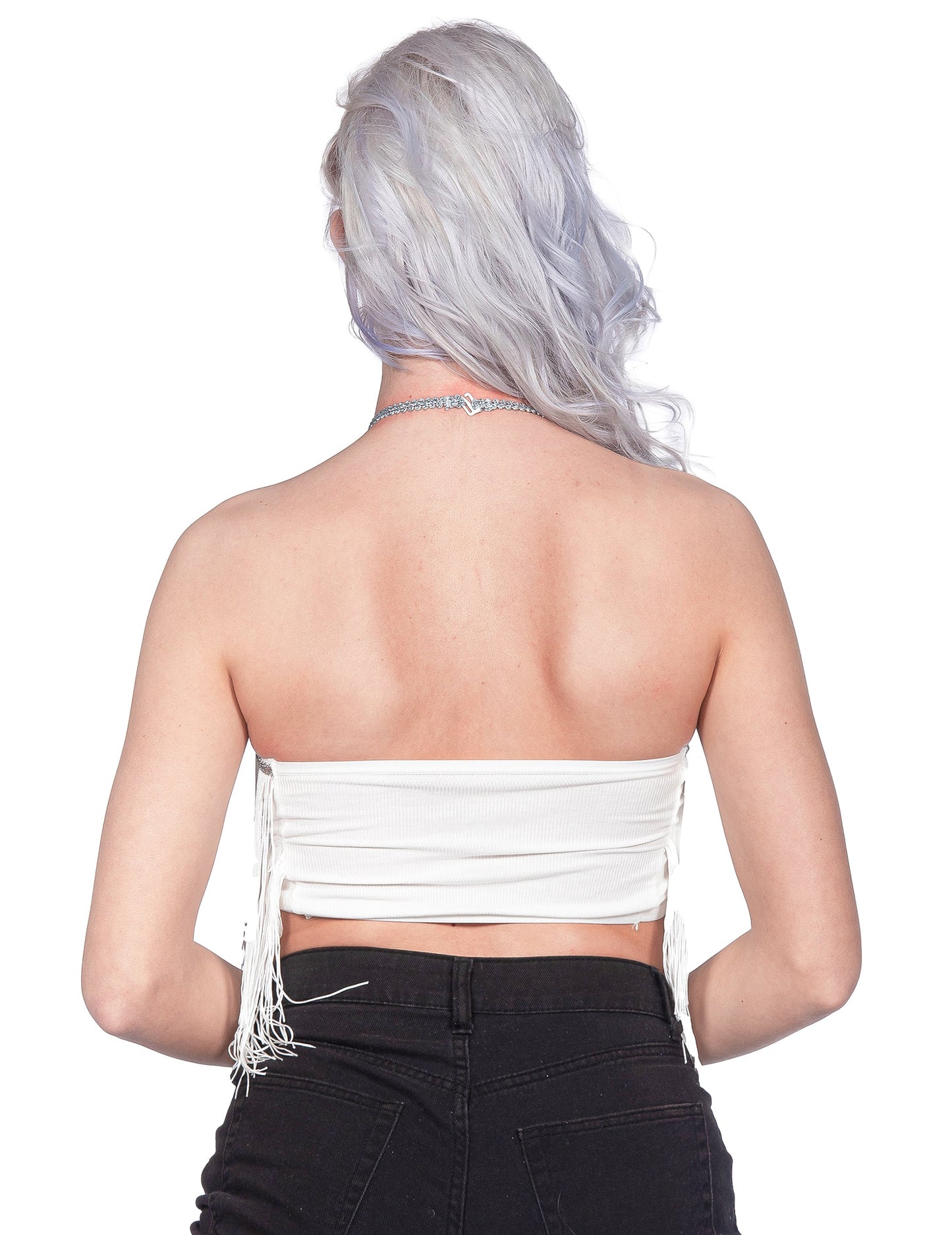 Beli festivalski crop top s franžami za ženske