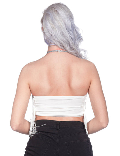 Beli festivalski crop top s franžami za ženske