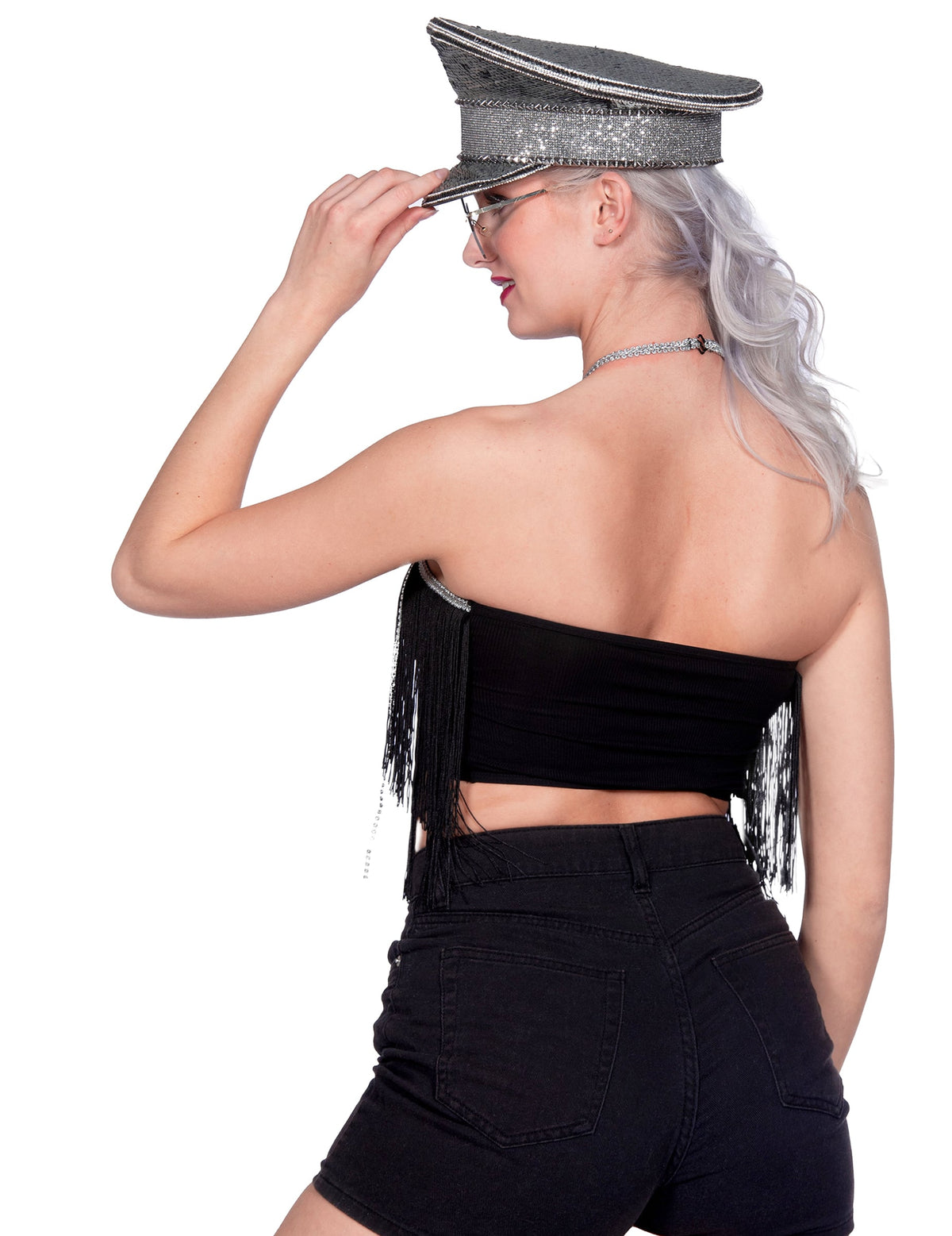 Črni festivalski crop top s franžami za ženske