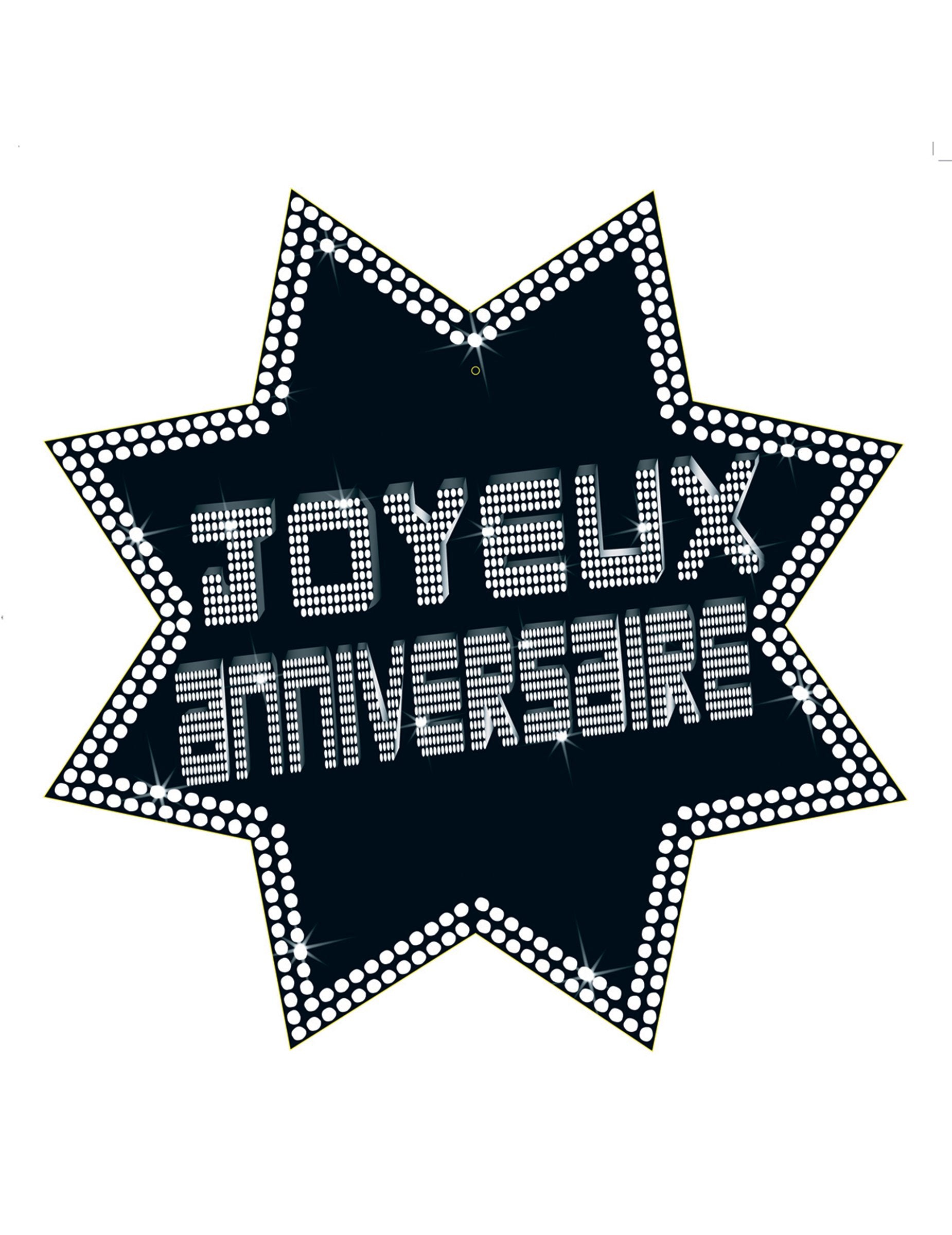 Cut-out étoile joyeux anniversaire VIP pour fête noir et blanc scintillant