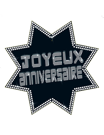 Cut-out étoile joyeux anniversaire VIP pour fête noir et blanc scintillant