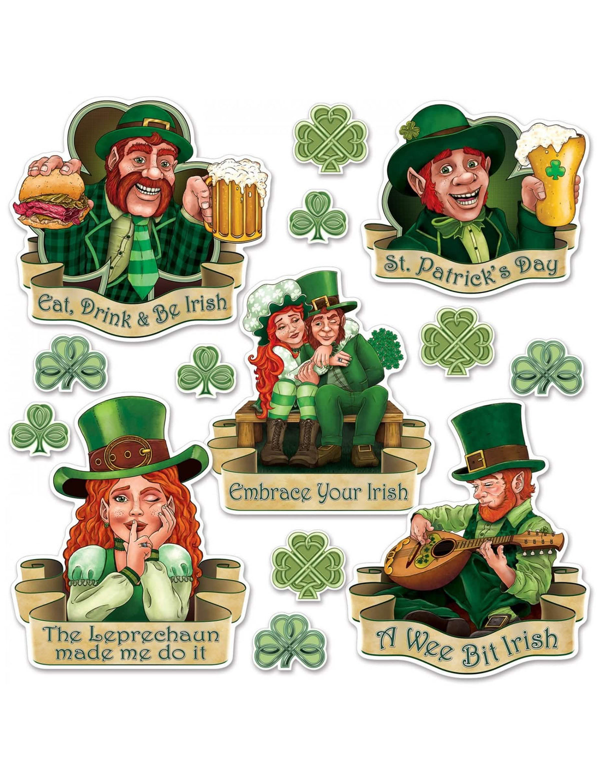 Kartonski izrezi sveti patrik za zeleno dekoracijo zabave z ilustracijami leprechaunov