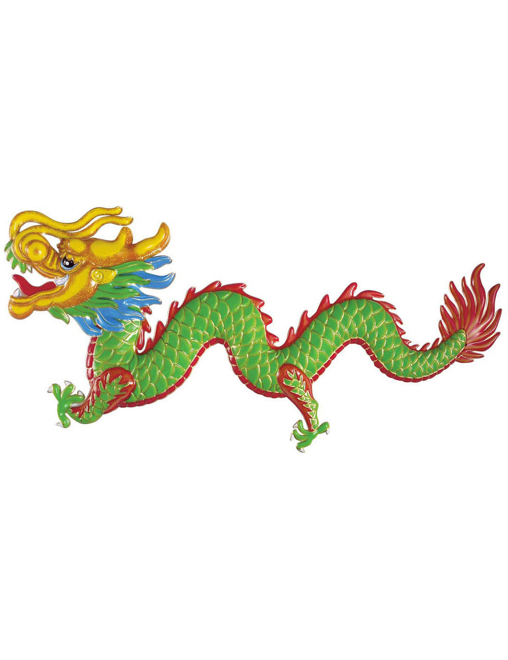 Décoration dragon pour le Nouvel An chinois vert et rouge avec détails jaunes et bleus