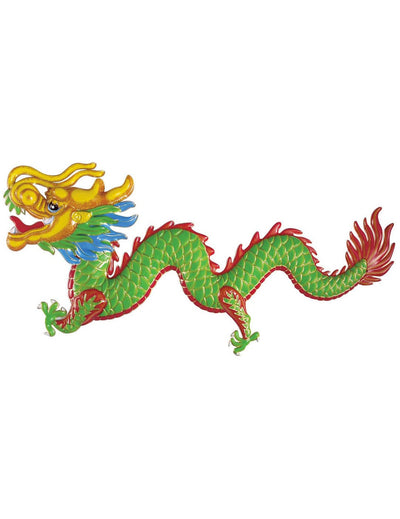 Décoration dragon pour le Nouvel An chinois vert et rouge avec détails jaunes et bleus