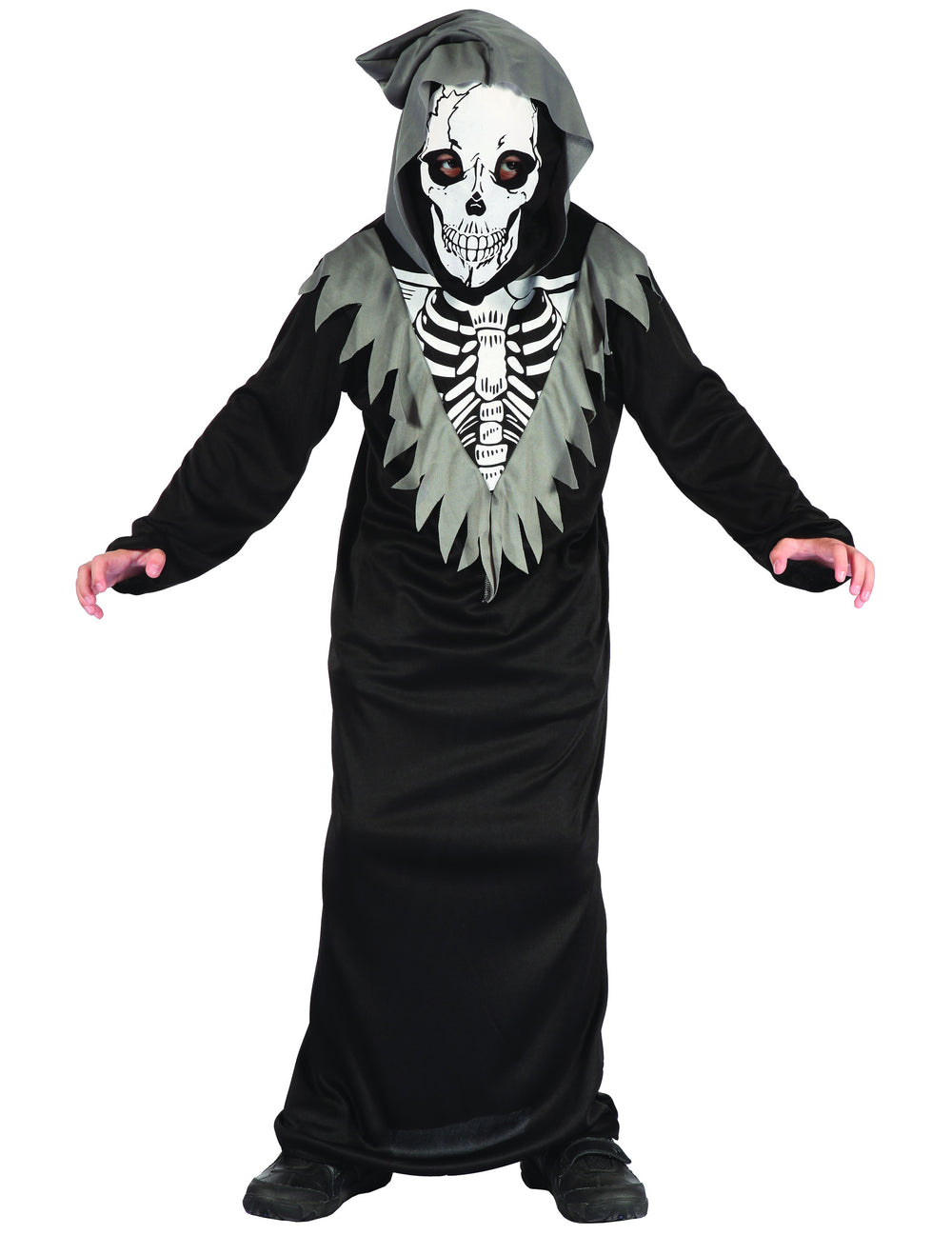 Déguisement de squelette faucheur pour garçon noir et gris avec masque de crâne