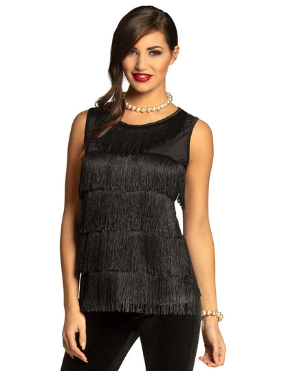 Débardeur à franges pour femme noir