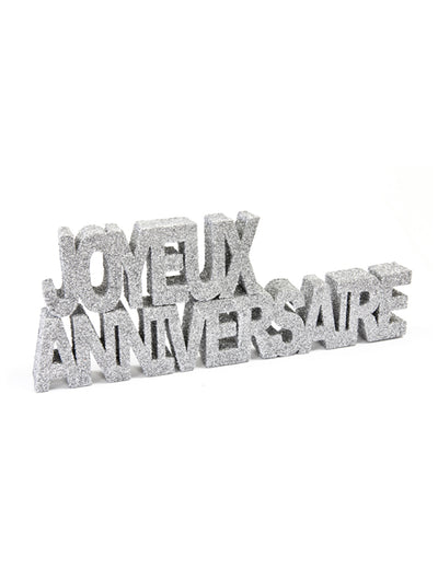 Décoration de table Joyeux Anniversaire pour fête argentée à paillettes