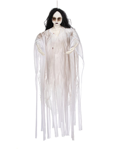 Décoration à suspendre dame blanche pour Halloween lumineuse blanche et noire