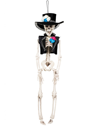 Décoration à suspendre marié mexicain Dia de los muertos pour Halloween noir avec fleurs bleues et roses